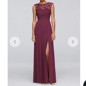 Davids Bridal Lace Dress with Long Mesh Skirt / size 8 - Wine STYLE# F19328NWT